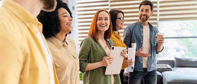 Group of employees working together