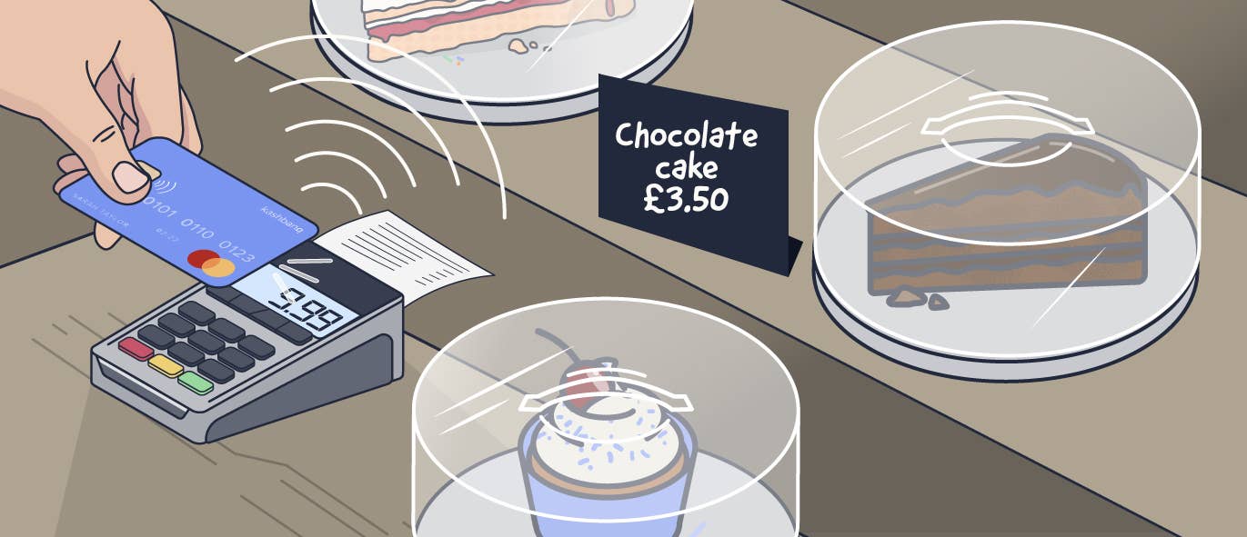 Someone making payment at a cake shed