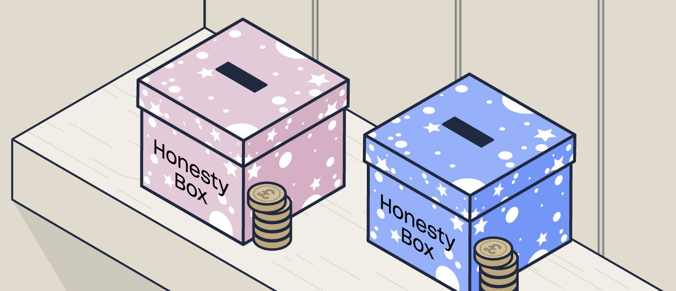 Honesty box in a cake shed