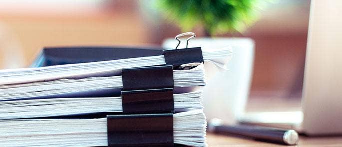 Pile of papers on a desk