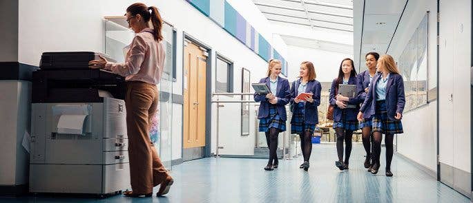 Children in school corridor