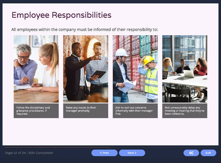 Course screenshot employee responsibilities