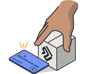 Illustrated image of hand reaching for payment card