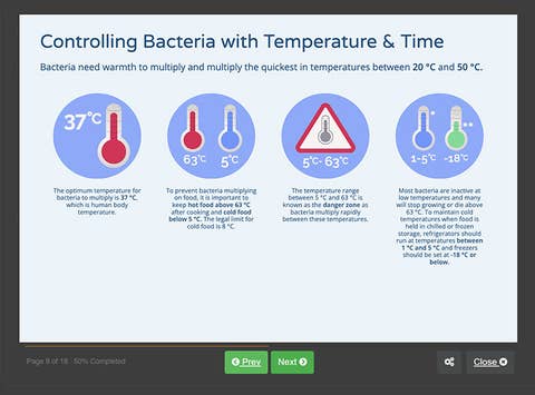 Course screenshot controlling bacteria with temperature and time
