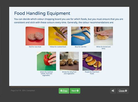 Course screenshot showing food handling equipment