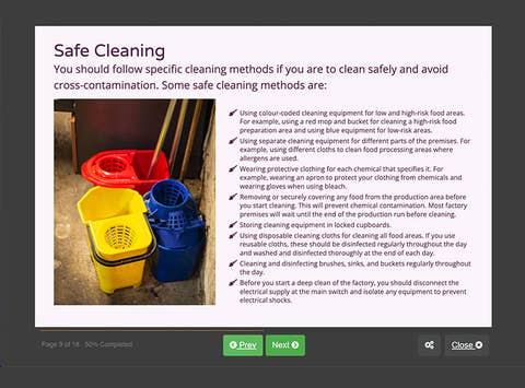 Course screenshot showing safe cleaning