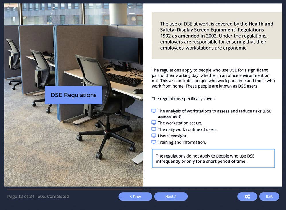 Screenshot 01 - Online DSE Training (Display Screen Equipment) Course