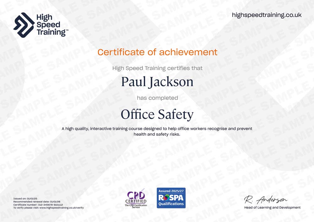 Sample Office Safety certificate