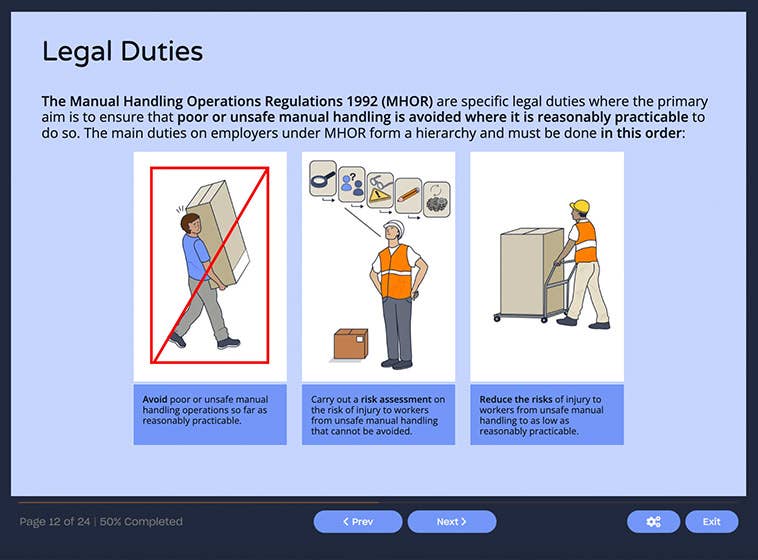 Course screenshot showing legal duties