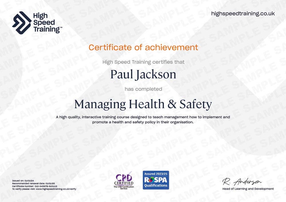 Managing Safety - Example Certificate