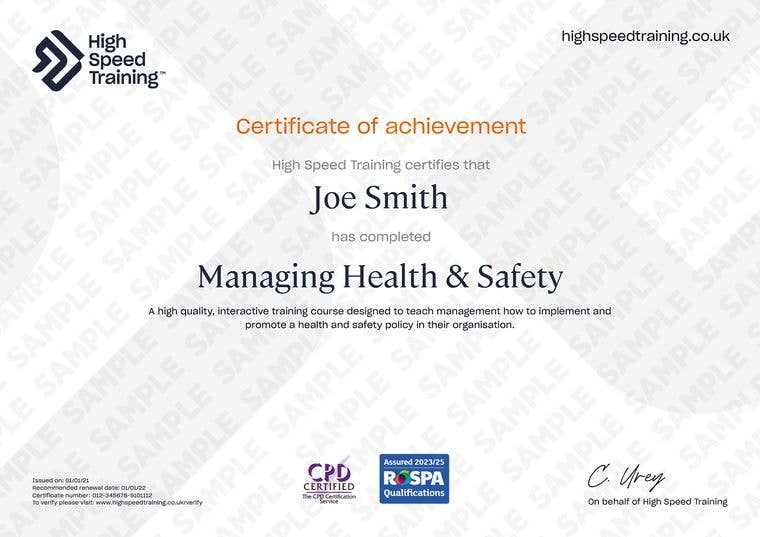 Managing Safety - Example Certificate