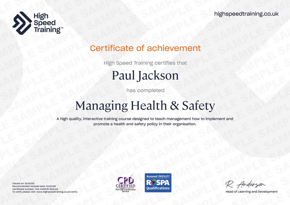 Sample Managing Health & Safety certificate