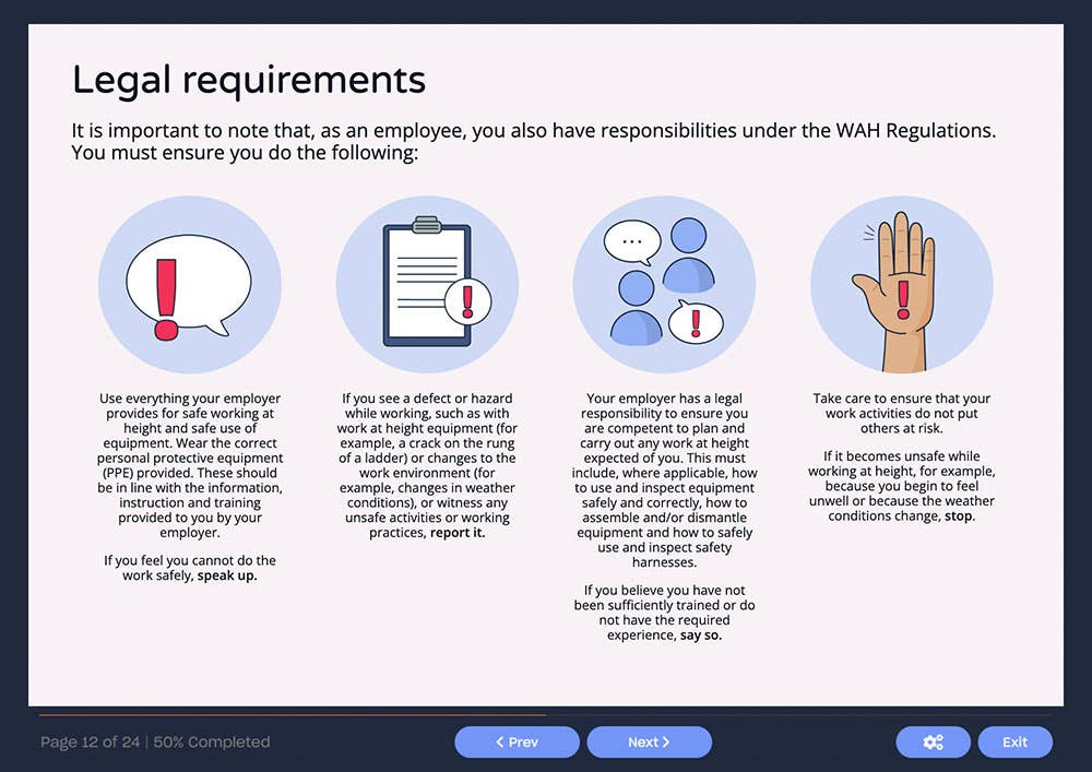 Course screenshot showing legal requirements