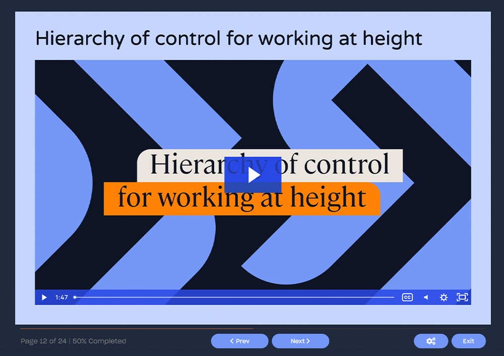 Course screenshot showing hierarchy of control for working at height