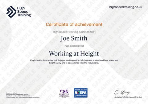 Work at Height - Example Certificate