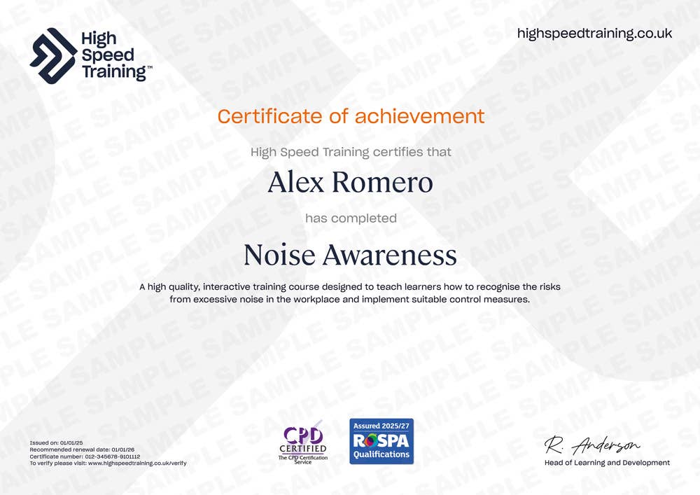 Sample Noise Awareness certificate