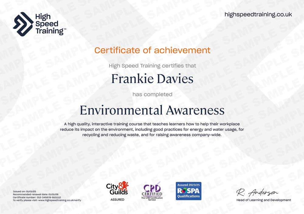 Sample Environmental Awareness Certificate
