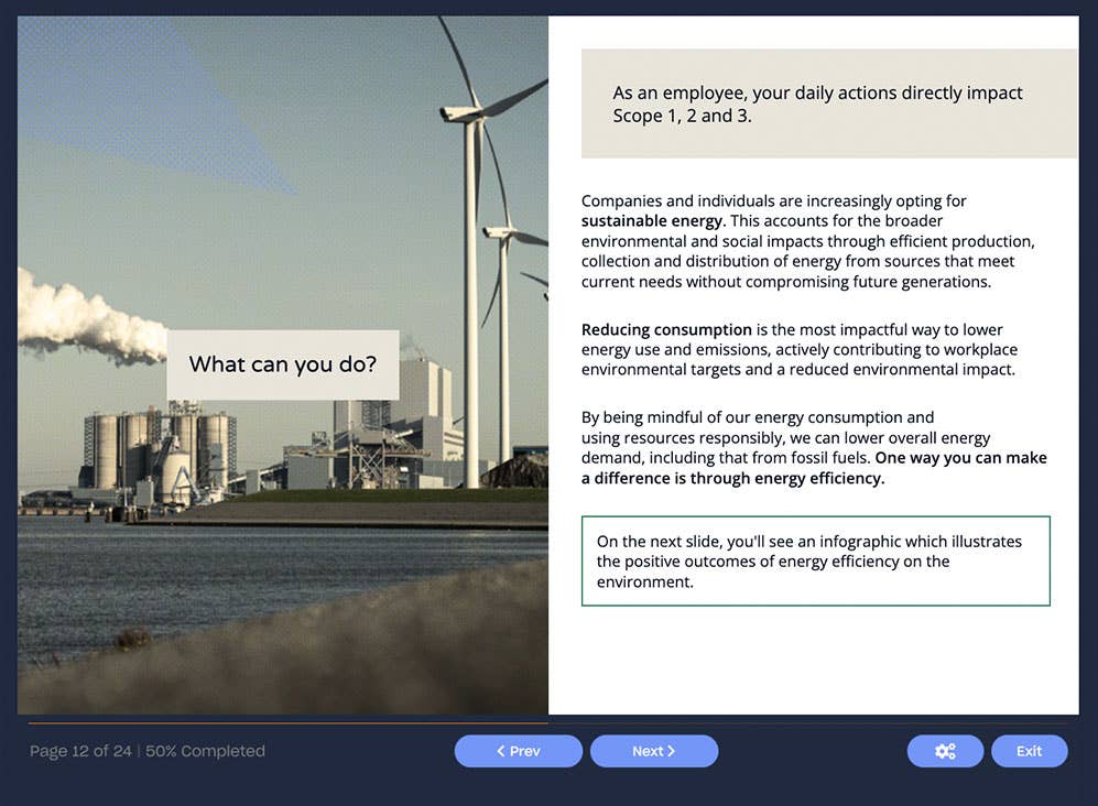 Course screenshot beginning to explain what businesses can do 