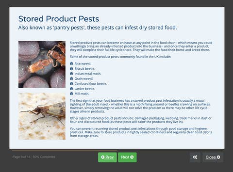 Course screenshot showing stored product pests