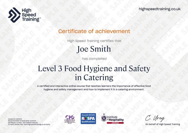 Sample Level 3 Food Hygiene and Safety in Catering