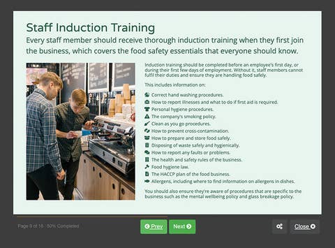 Course screenshot showing staff induction training