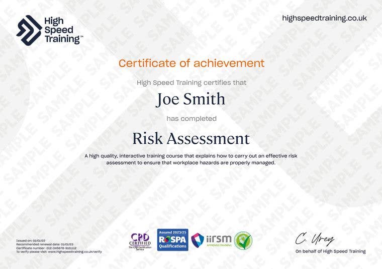 Risk Assessment certificate screenshot