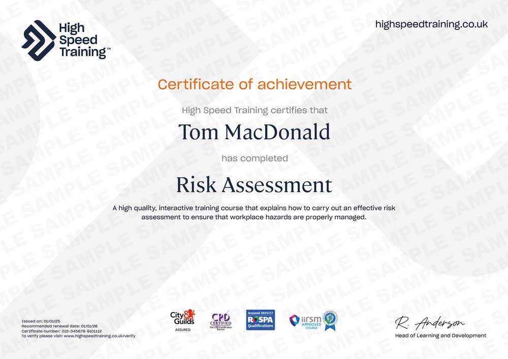 Sample Risk Assessment certificate