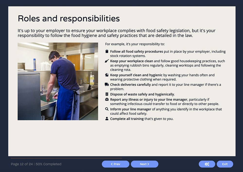 Course screenshot showing roles and responsibilities