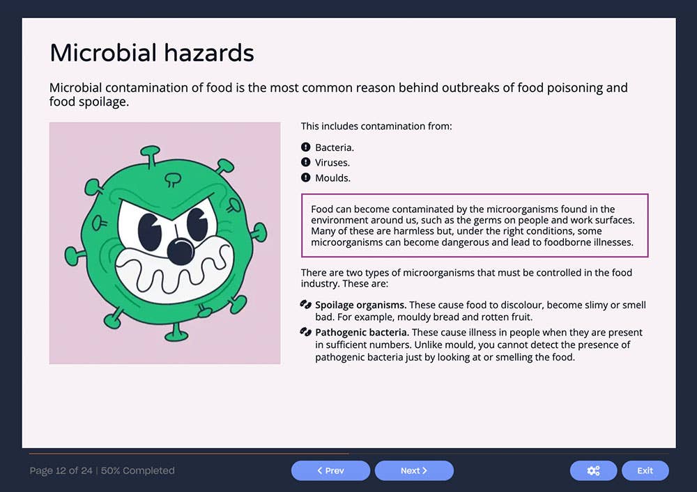 Course screenshot showing microbial hazards