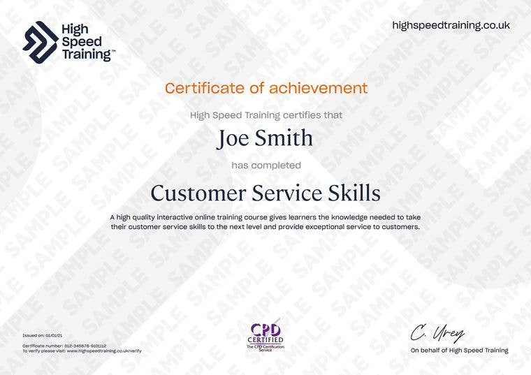 Sample Customer Service Skills Certificate