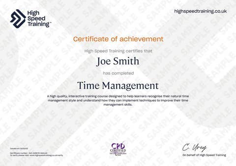 Sample Time Management Certificate
