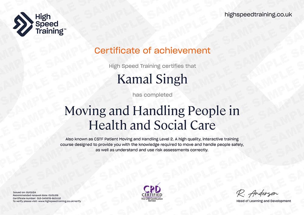 Sample Moving and Handling People in Health and Social Care certificate