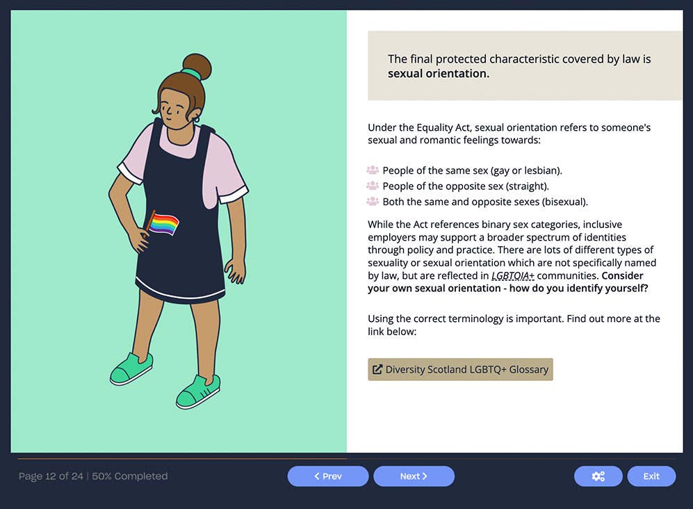 Course screenshot showing sexual orientation