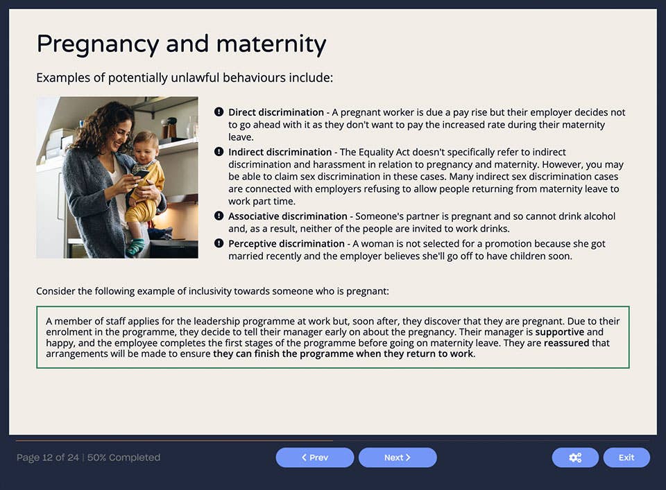 Course screenshot showing pregnancy and maternity