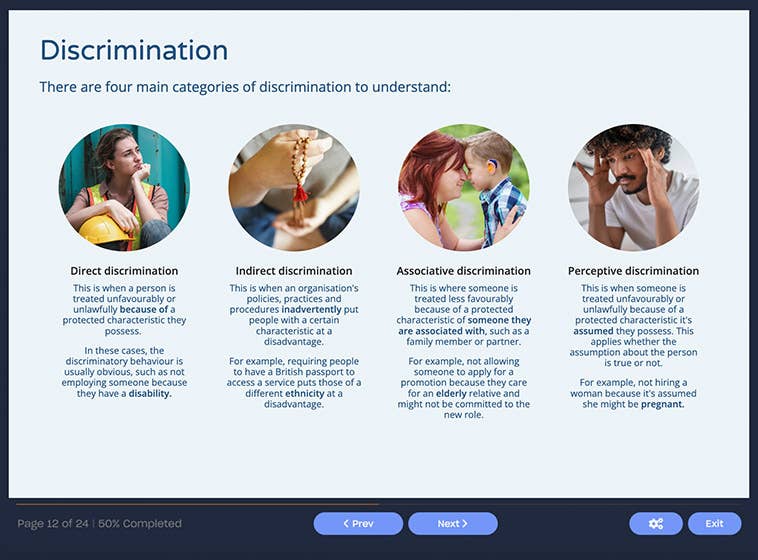 Course screenshot showing discrimination