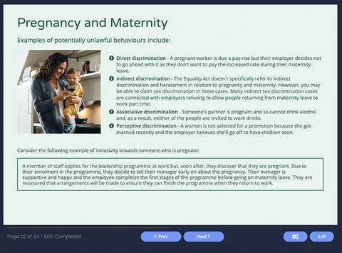 Course screenshot showing pregnancy and maternity