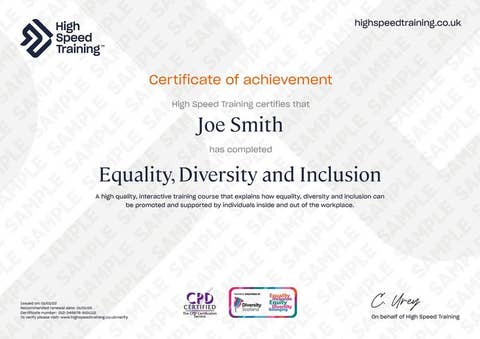Sample Equality, Diversity and Inclusion Certificate