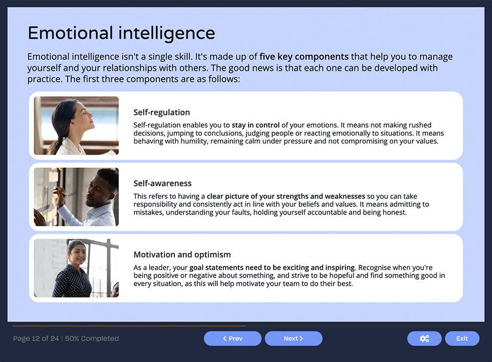 Course screenshot showing emotional intelligence