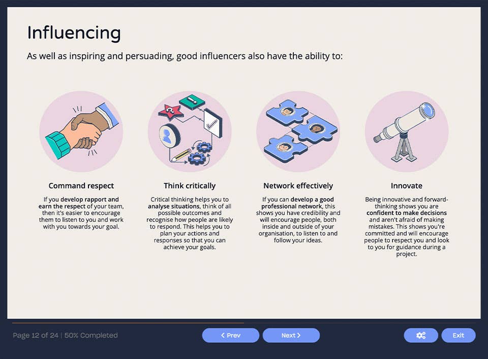 Course screenshot showing influencing