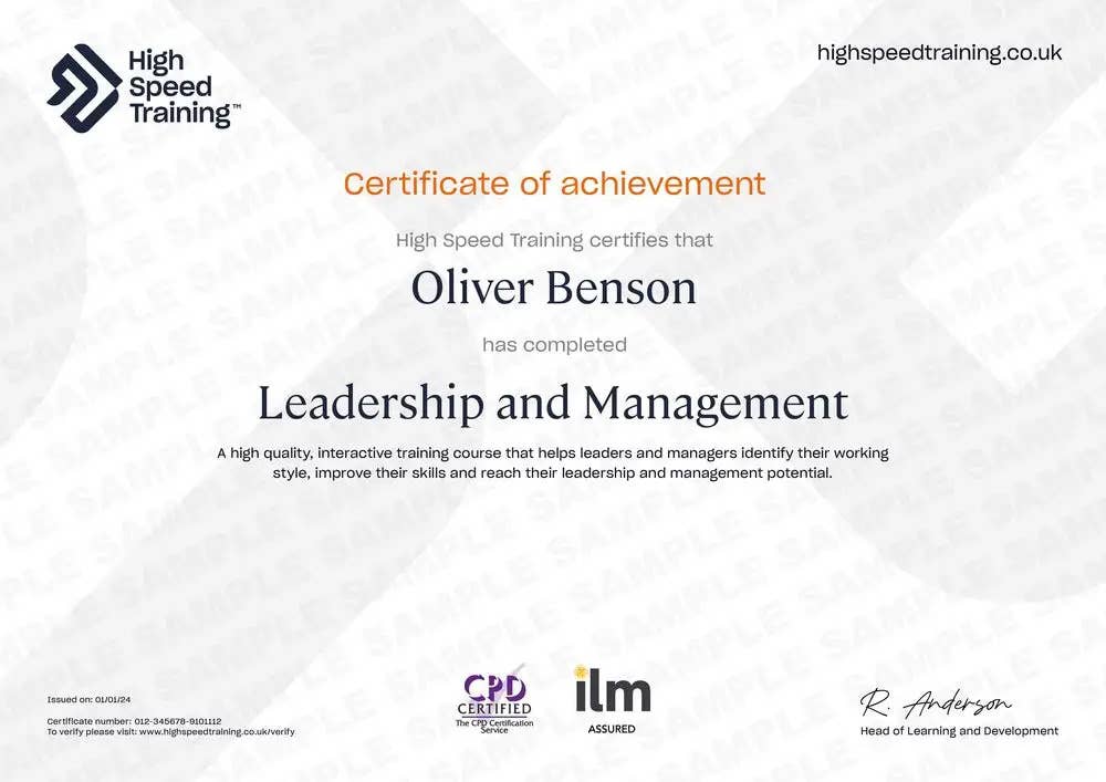 Sample Leadership and Management Certificate