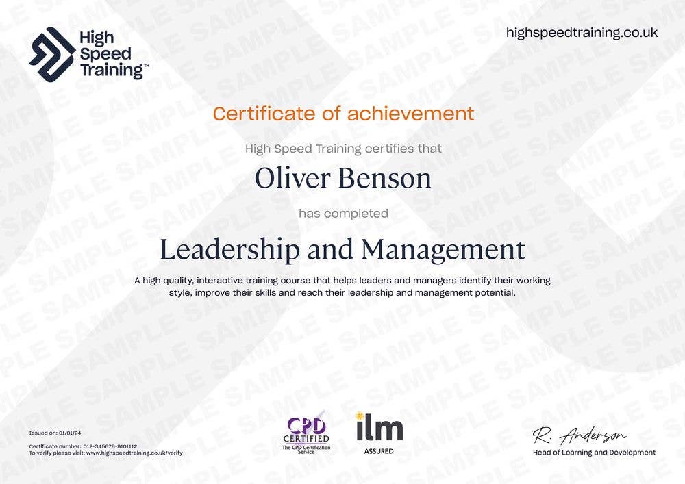 Sample Leadership and Management certificate