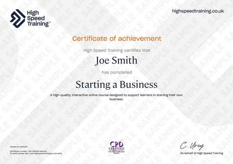 Sample Starting a Business certificate