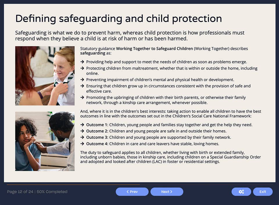 Course screenshot showing definitions