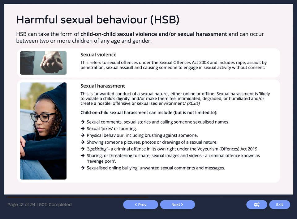 Course screenshot showing HSB