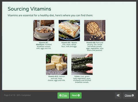 Course screenshot showing sourcing vitamins