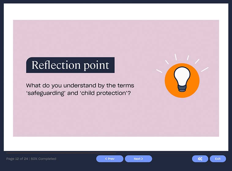 Course screenshot showing a reflection point