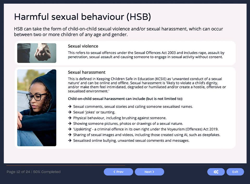Course screenshot showing HSB
