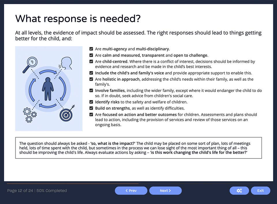 Course screenshot showing what response is needed