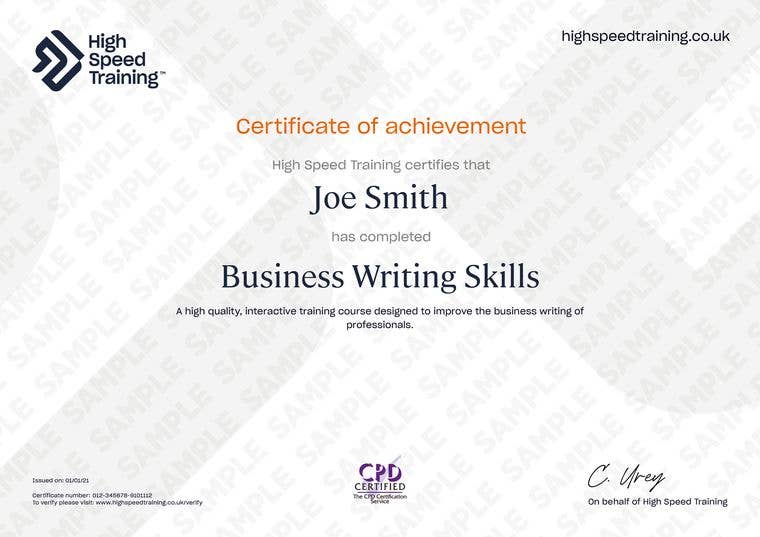 Business Writing Skills - Example Certificate