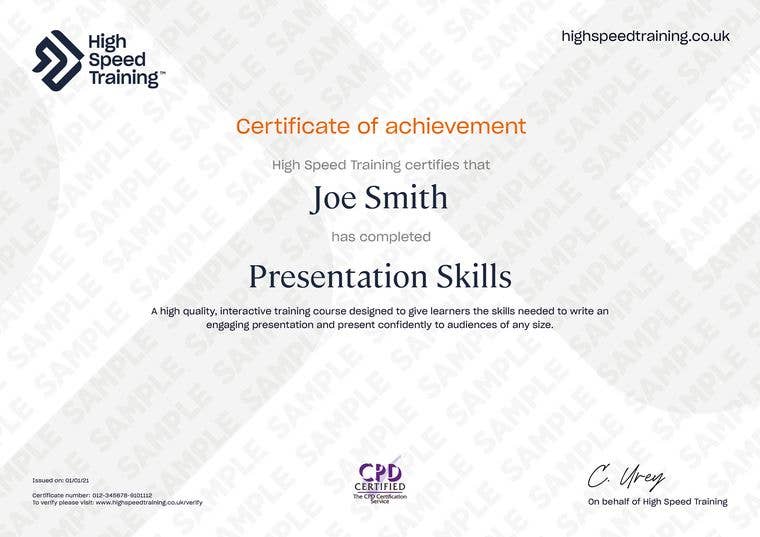 Presentation Skills - Example Certificate